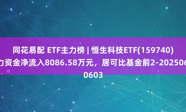 同花易配 ETF主力榜 | 恒生科技ETF(159740)主力资金净流入8086.58万元，居可比基金前2-20250603